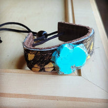 Load image into Gallery viewer, Narrow Leather Cuff w/ Turquoise Slab-Dark Metallic Hair
