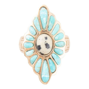 Tulum Blue Turquoise Golden Cross Ring
