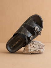 Load image into Gallery viewer, The Effie | Black Double Western Buckle Slides
