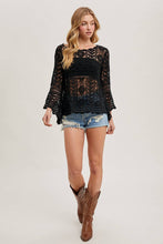 Load image into Gallery viewer, Donna Crochet Sheer Bell-Sleeve Pullover
