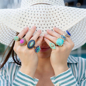 Tulum Blue Turquoise Golden Cross Ring