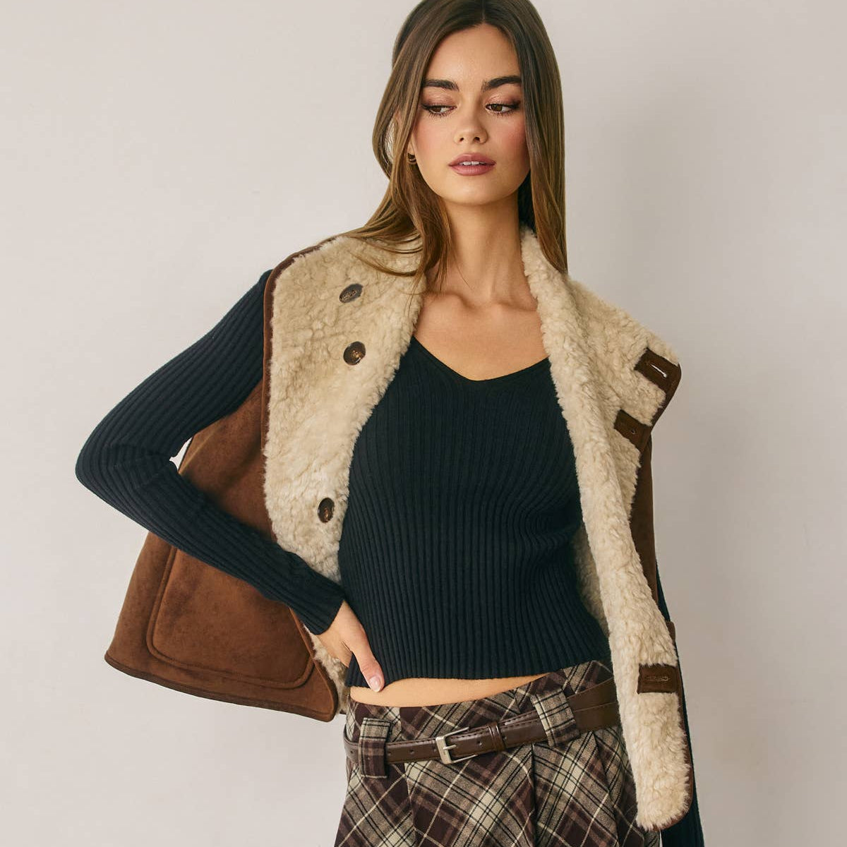 Reversible Ranch Faux Suede Shearling Vest – Madame Peacock's