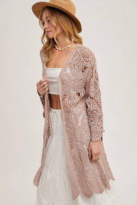 Amarie Crochet Open Front Bell Sleeve Cardigan