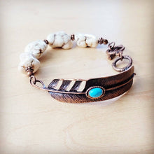 Load image into Gallery viewer, White Chunky Turquoise Beaded Bracelet on Copper Feather
