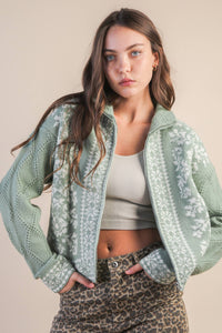 Halsey Graphic Knit Sweater Zip Up Cardigan