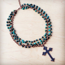 Load image into Gallery viewer, African Turquoise Beaded Collar Necklace Cross Pendant
