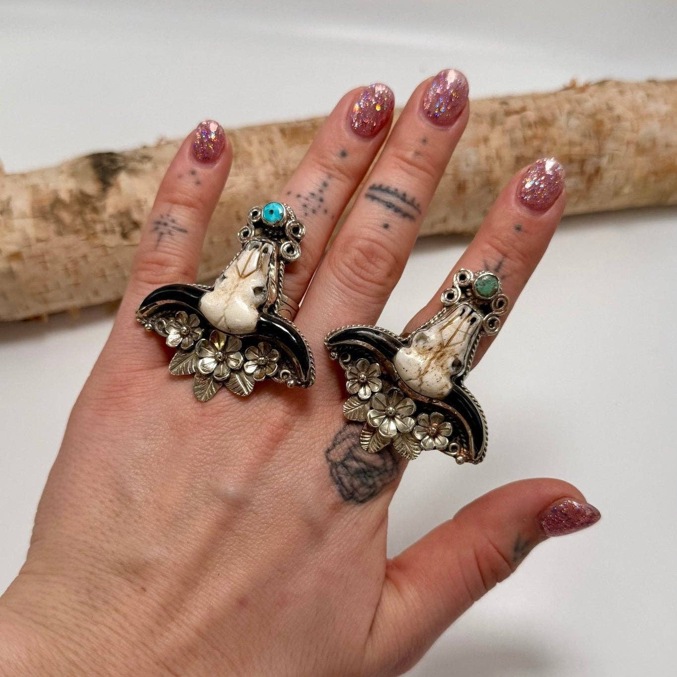Lil Stunner Turquoise & Yak Bone Horn Ring – Madame Peacock's