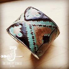 Load image into Gallery viewer, Wide Cuff Bangle Bracelet in Turquoise Navajo Leather
