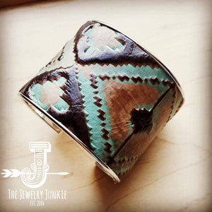 Wide Cuff Bangle Bracelet in Turquoise Navajo Leather