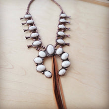 Load image into Gallery viewer, White Turquoise Squash Blossom Necklace w/ Tan Tassel
