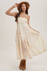 Millie Lace Embroidered Tulle Bib Maxi Dress