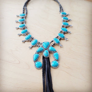 Turquoise Squash Blossom Necklace w/Long Black Tassel