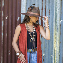 Load image into Gallery viewer, White Turquoise Squash Blossom Necklace w/ Dark Brown Tassel
