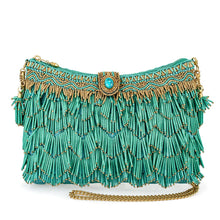 Load image into Gallery viewer, Shimmy, Turquoise Fringe Beaded Crossbody Handbag
