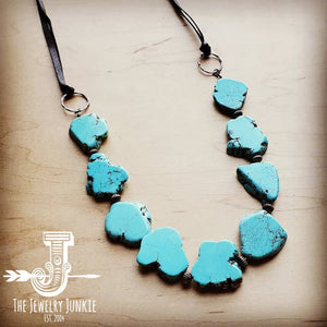 Blue Turquoise Western Slab Necklace with Leather Ties 235x