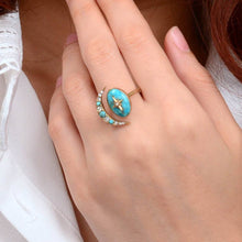 Load image into Gallery viewer, Celestial Blue Turquoise Golden Bypass Ring
