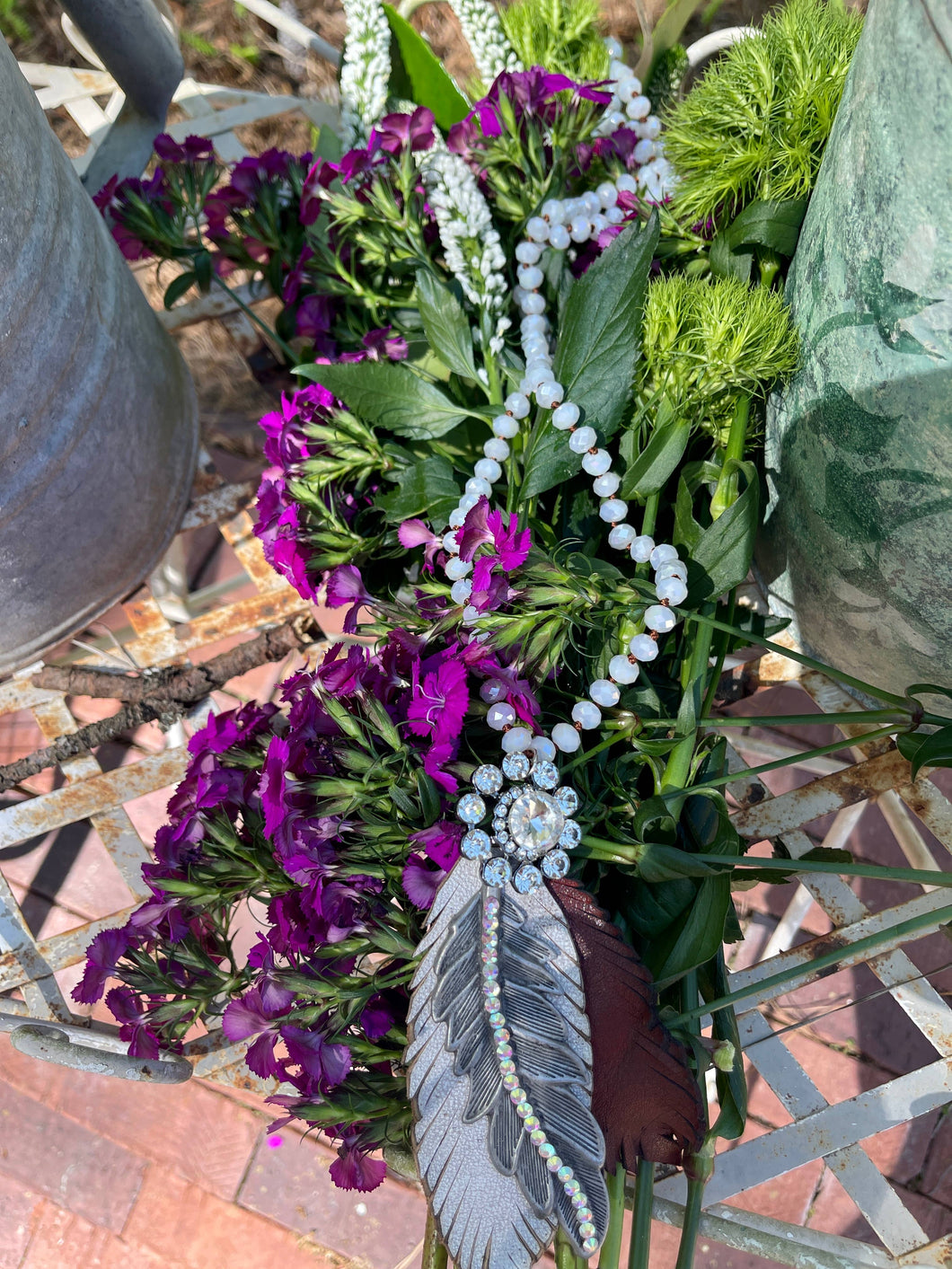 Triple Feather With Crystal Necklace