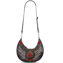 Load image into Gallery viewer, Wings &amp; Roses Black Beaded and Embroidered Handbag

