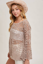 Load image into Gallery viewer, Donna Crochet Sheer Bell-Sleeve Pullover
