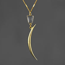 Load image into Gallery viewer, Brass Cast Moon Sliver w/Faceted Crystal Quartz Necklace
