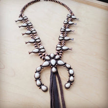 Load image into Gallery viewer, White Turquoise Squash Blossom Necklace w/ Dark Brown Tassel

