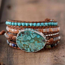Load image into Gallery viewer, Silver Ocean Jasper Leather Wrap Bracelet
