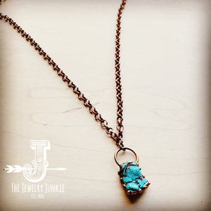 Long Copper Necklace with Turquoise and Copper Pendant 255f-2