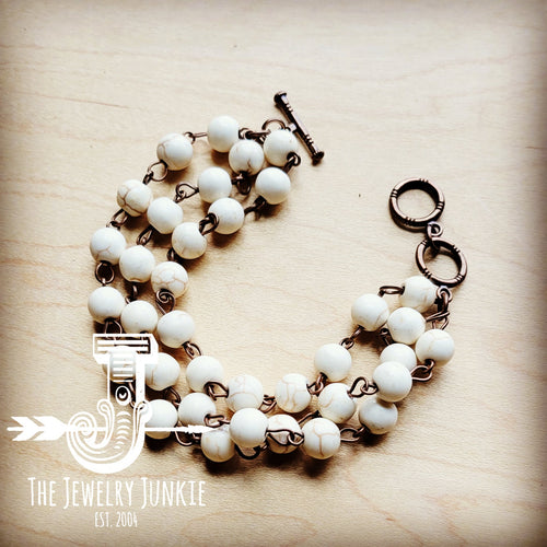 White Turquoise Triple Strand Bracelet 807h-0