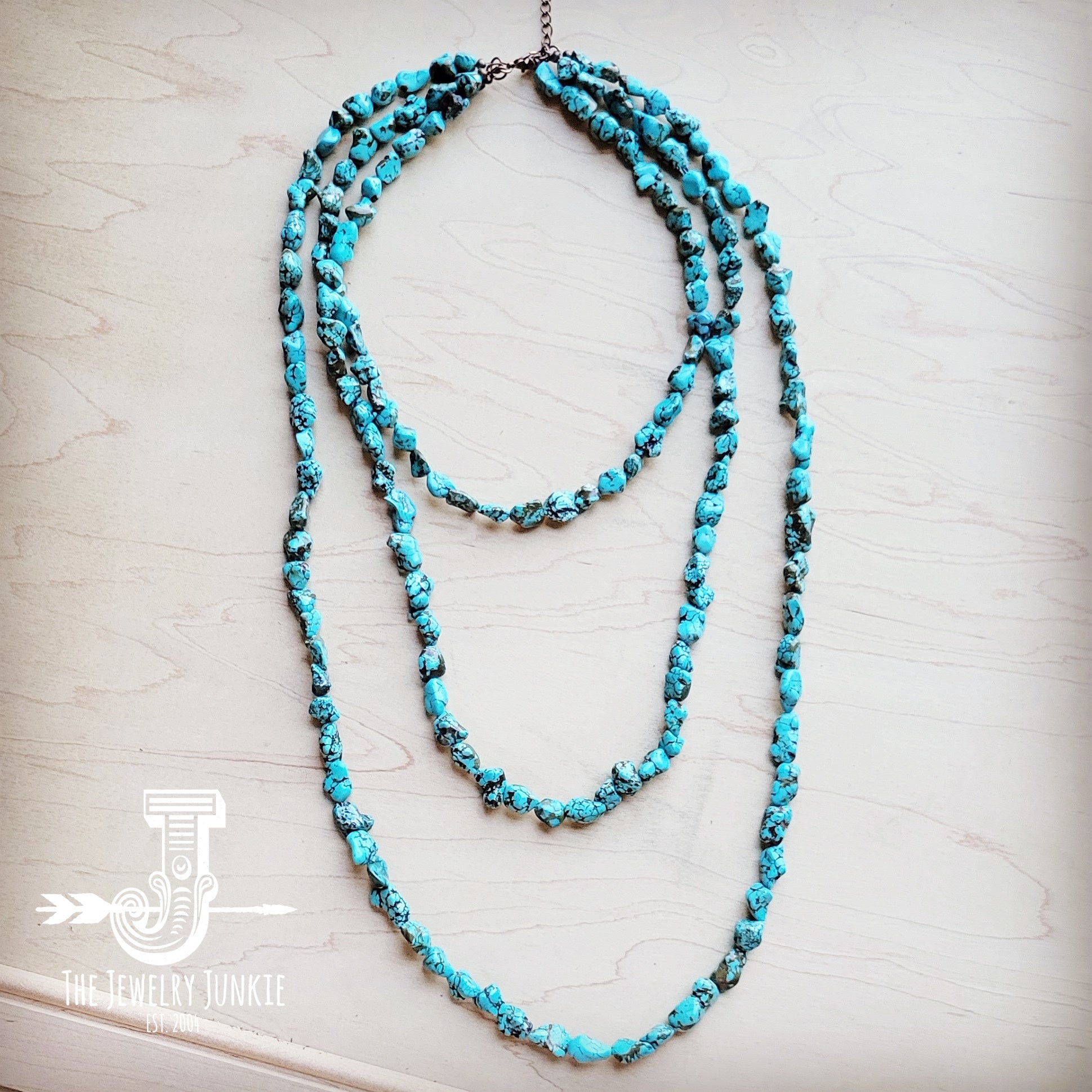 Genuine Blue Turquoise Triple Strand Necklace 259h-1