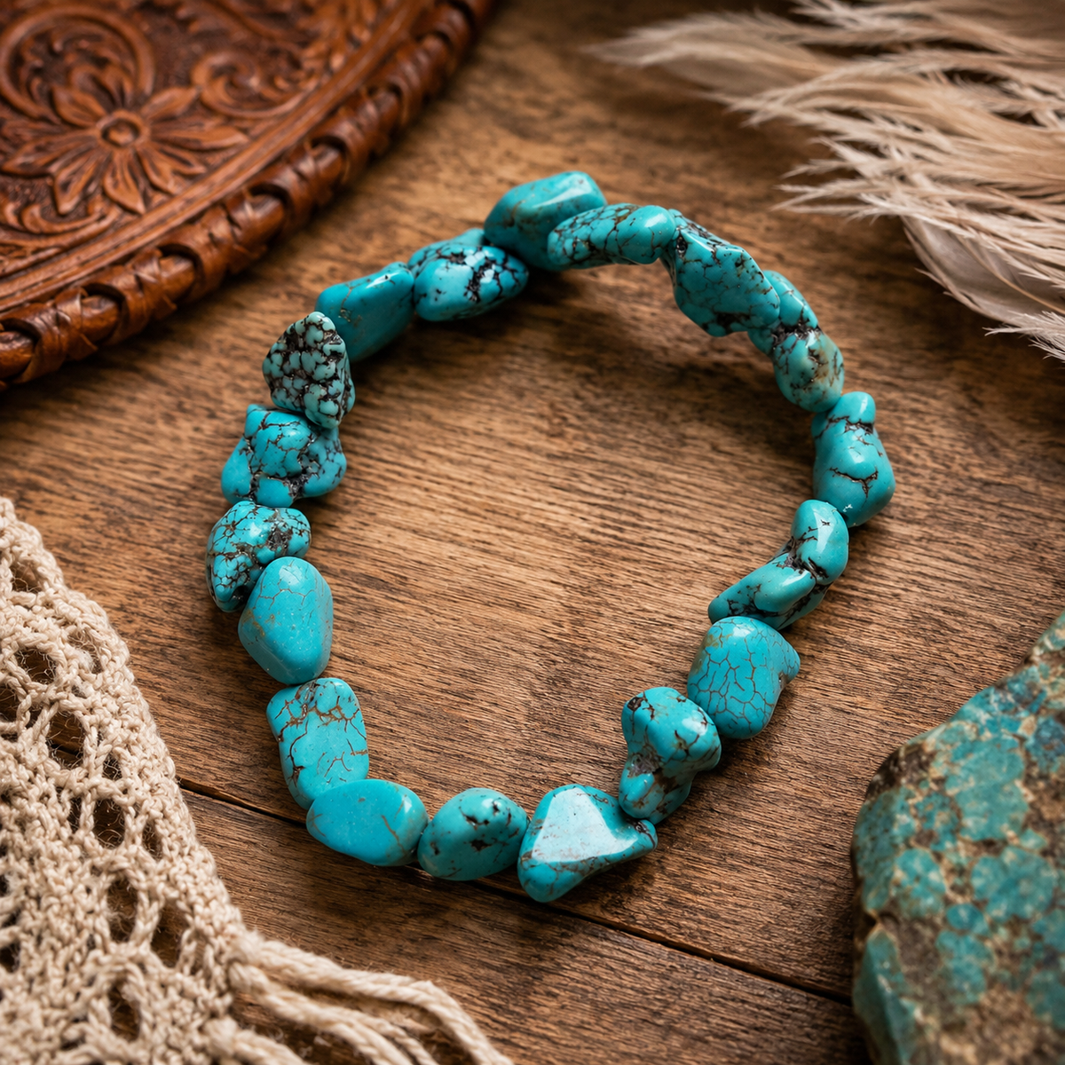 Chunky Genuine Turquoise Stretch Bracelet – Madame Peacock's
