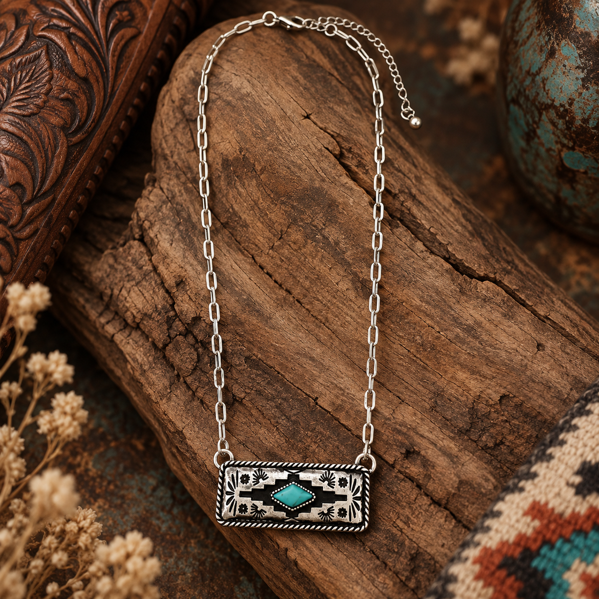 Dustline Turquoise Aztec Bar Necklace – Madame Peacock's