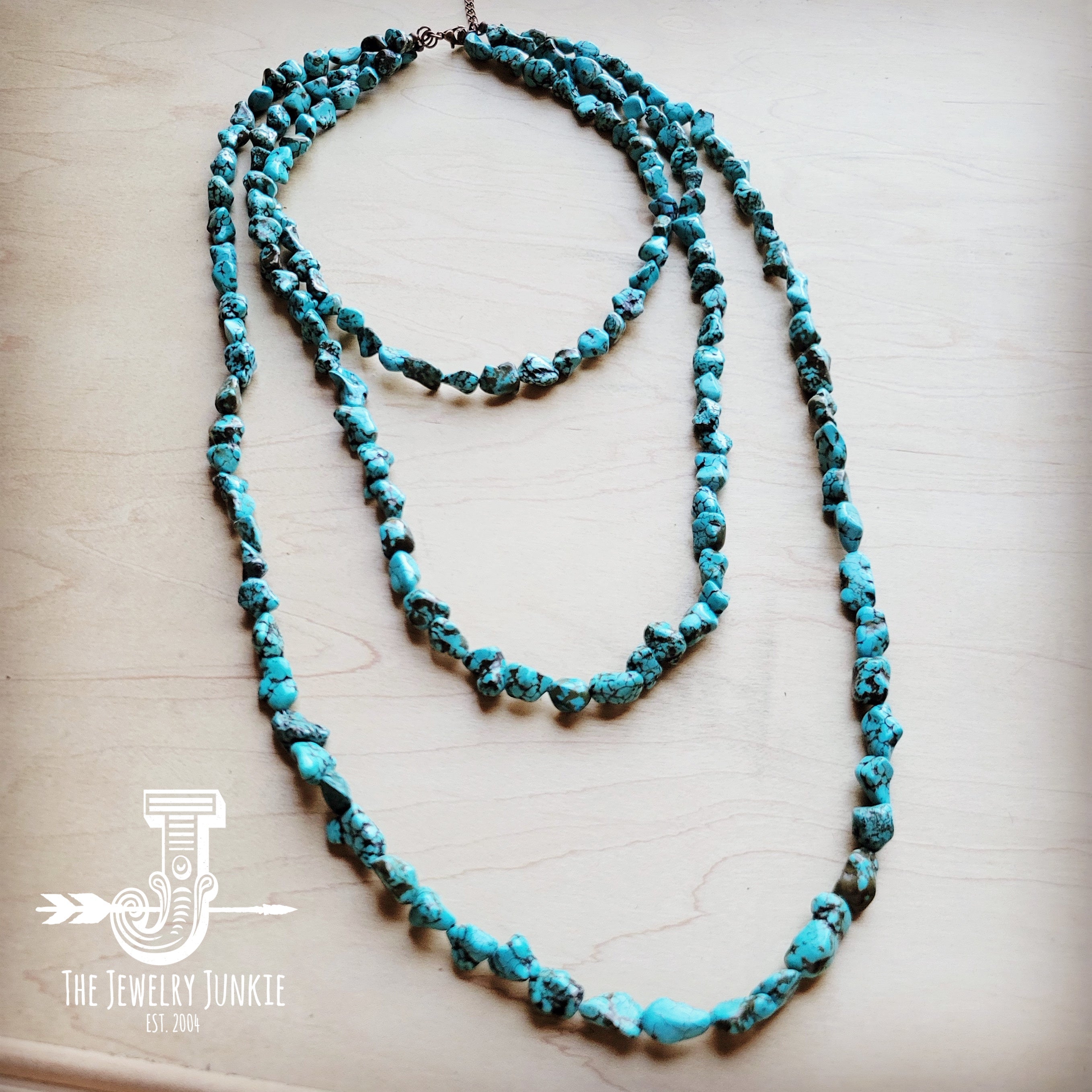 Genuine Blue Turquoise Triple Strand Necklace 259h-3