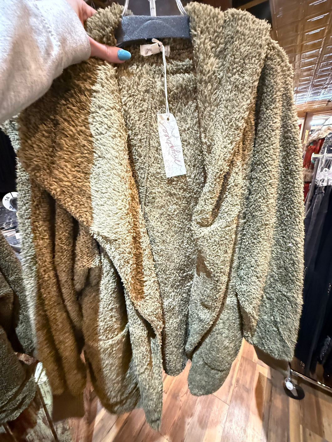 Stay at Home Olive Fuzzy Cardigan