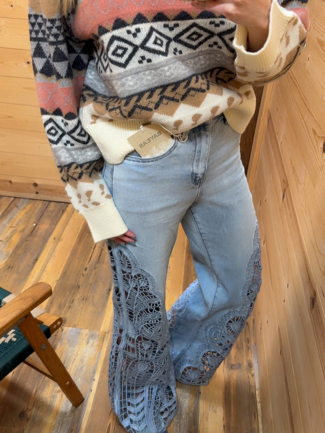 Bayeas High Rise Lace Wide Leg Jeans