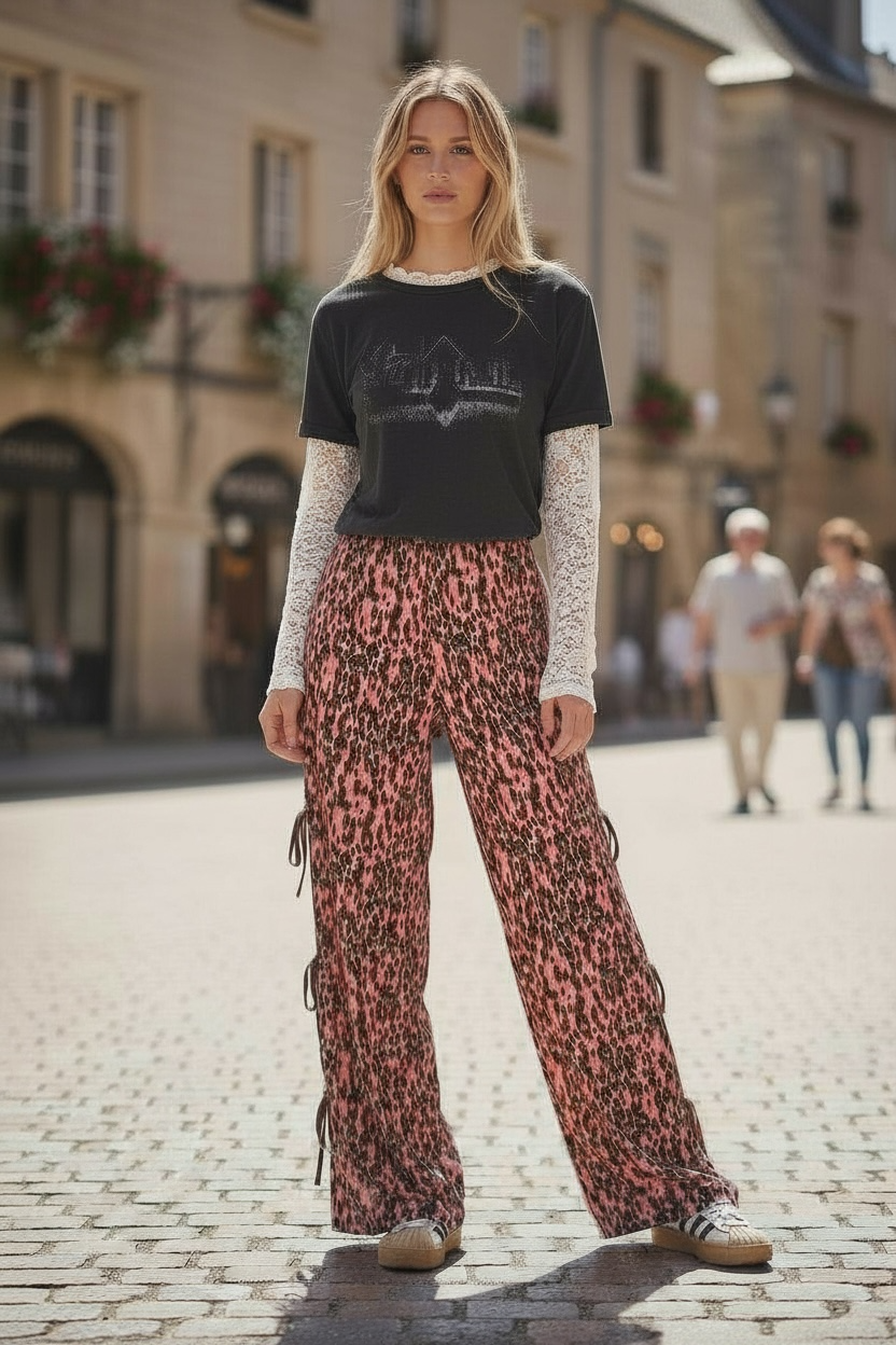 Brielle Raspberry Leopard Tie-Side Pants