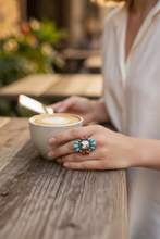 Load image into Gallery viewer, Dalmatian Jasper Multi Color Stone Golden Ring
