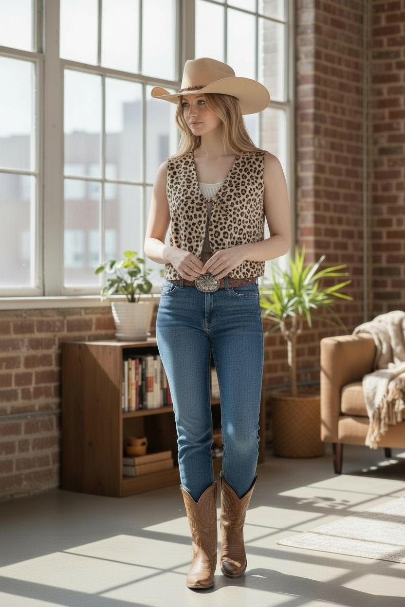 Malloy Leopard Tie Front Vest