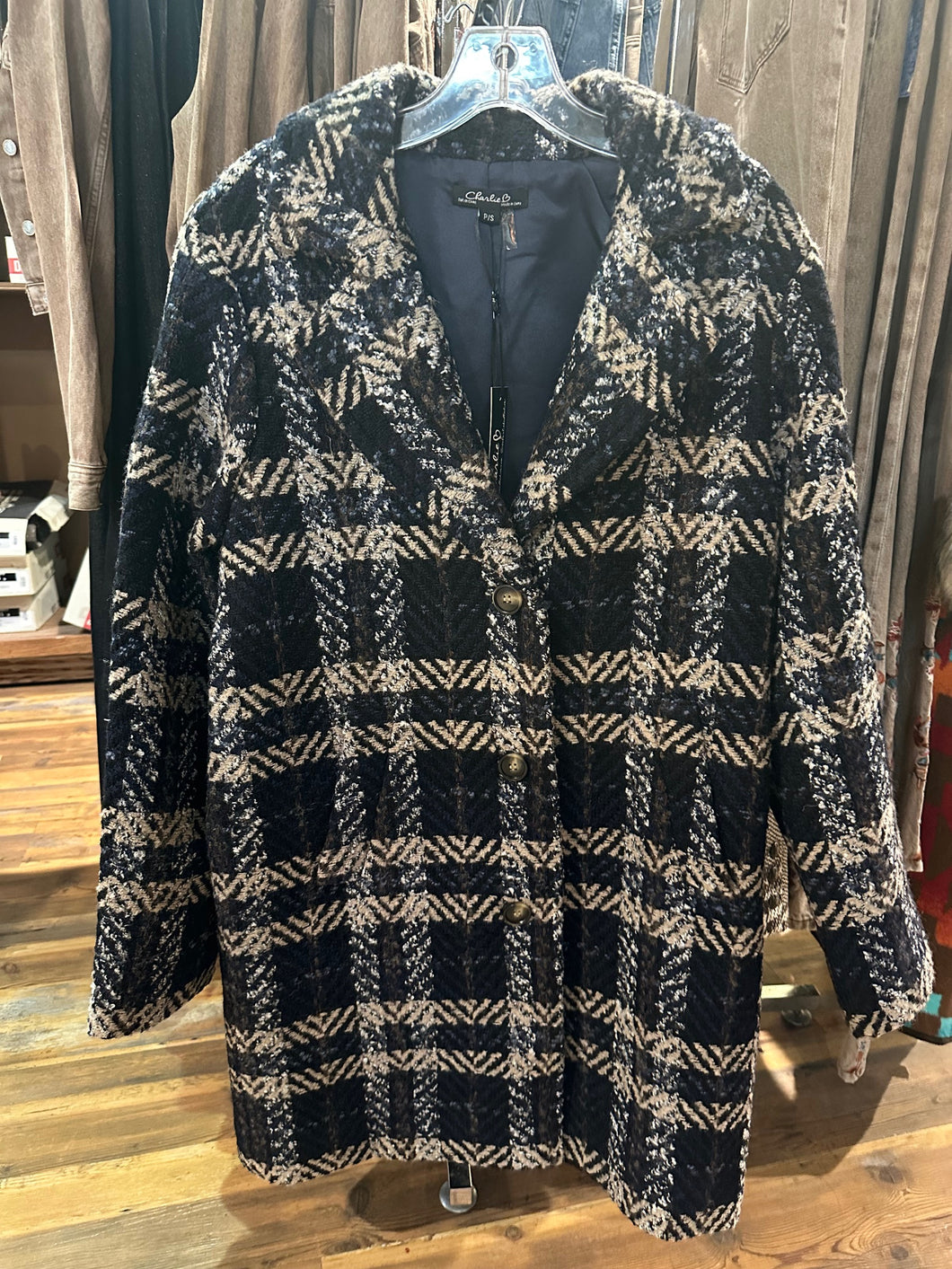 Felicity Navy Plaid Boucle Coat