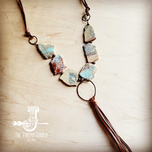Load image into Gallery viewer, Aqua Terra Slab Necklace with Copper Hoop and Fringe Tassel 240r-0
