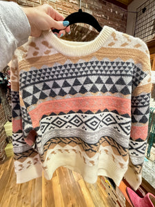 Amelia Multi-Print Ribbed Crewneck Sweater
