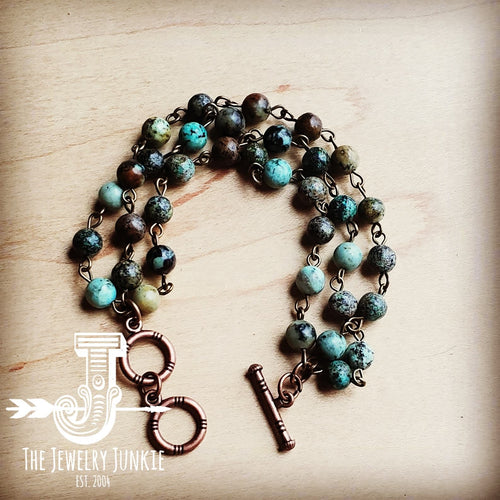 African Turquoise Triple Strand Bracelet 804s-0