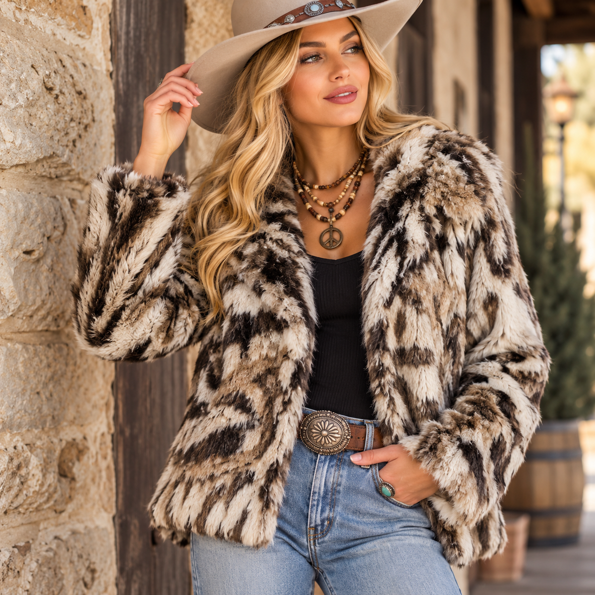 Wildwood Luxe Western Pattern Faux Fur Jacket – Madame Peacock's