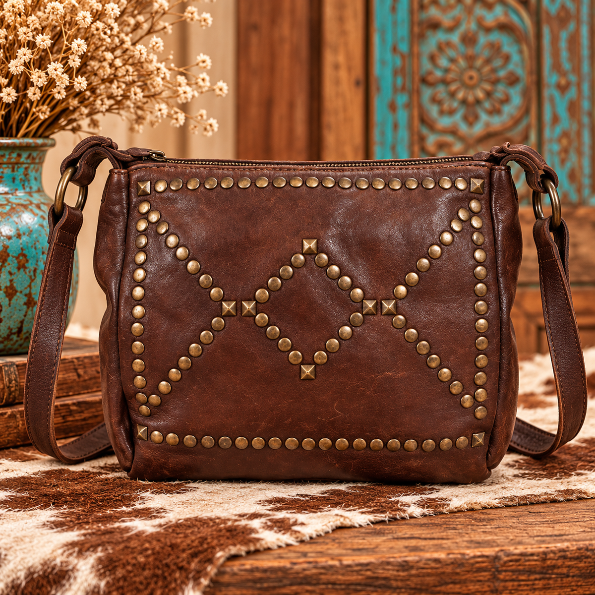 Never Mind Vintage Studded Full-Grain Leather Crossbody Bag – Madame ...