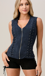 Lydia Suede Zip front top