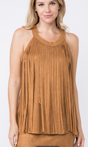 Vocal Fringed Suede Top Camel