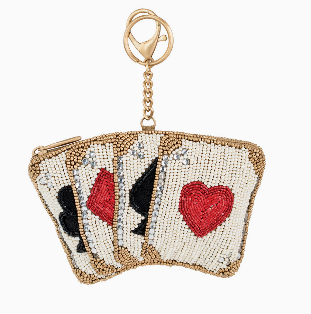 Let's Play Beaded Playing Cards Coin Purse/Key Fob