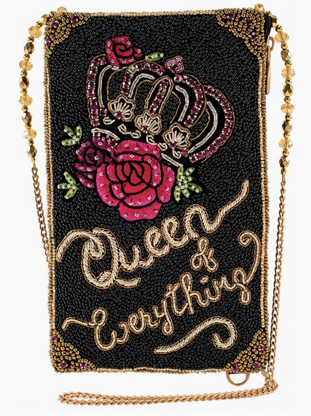 Queen of Everything Beaded Crown and Rose Crossbody Bag