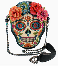 Load image into Gallery viewer, Bella Noche Sugar Skull Beaded Floral Crossbody Handbag
