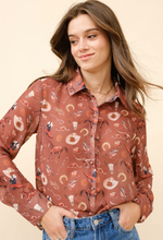 Load image into Gallery viewer, Western Print Chiffon Button Up Blouse
