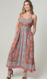 Marissa V-Neck Smocked Maxi Dress w/Pockets